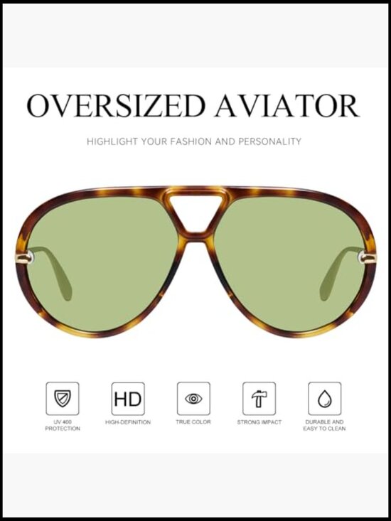 Oversized Aviator Sunglasses UV400 Protection Metal Frame main image 6